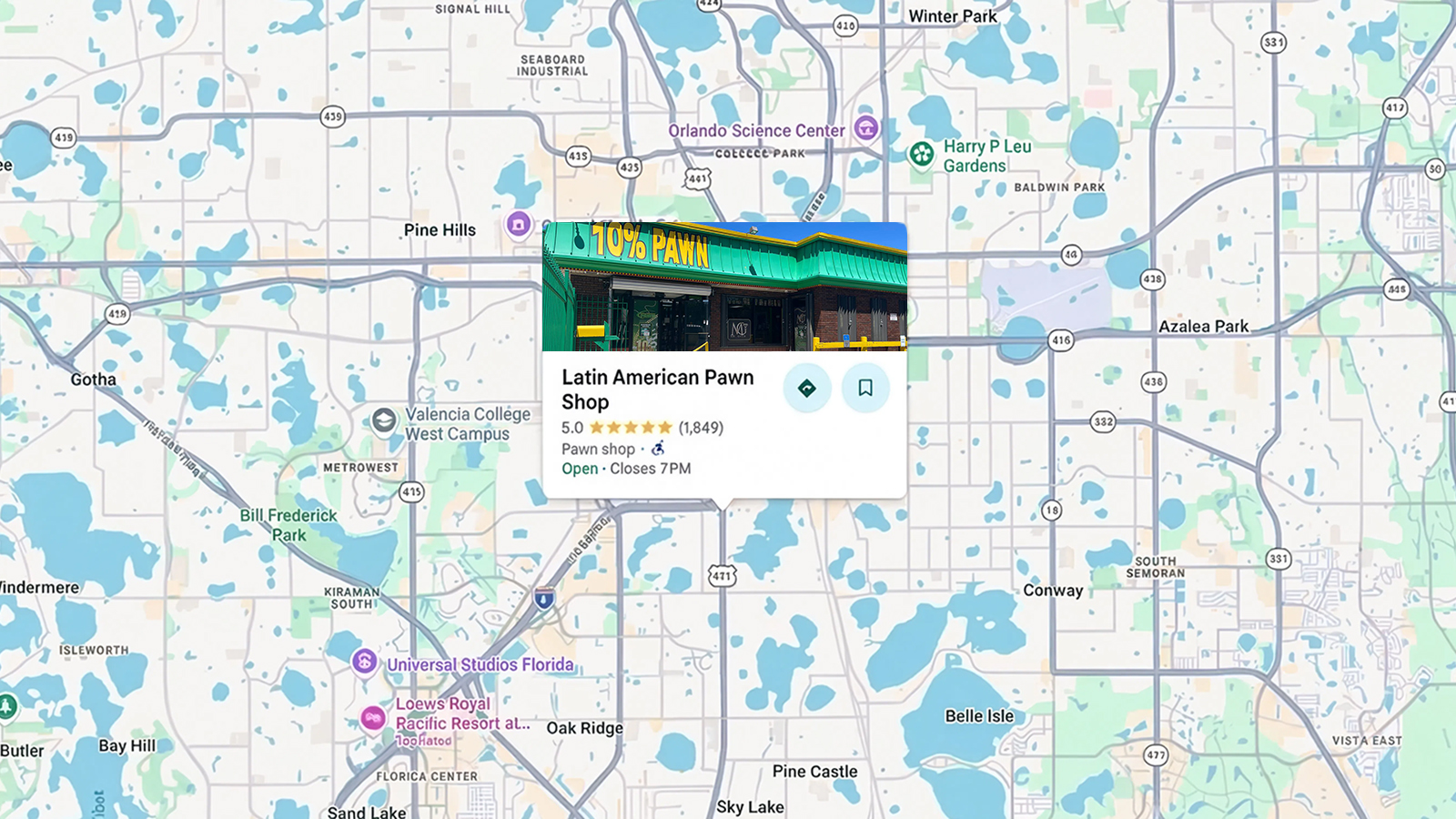 Map to Latin American Pawn Shop at 3701 S Orange Blossom Trail Orlando